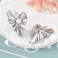 thumbnail image 3 of 304 Stainless Steel Stud Earrings with Freshwater Pearl Beads Leaf Stainless Steel Color 34.5x24mm, 3 of 5