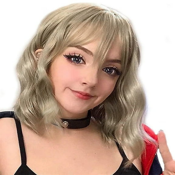 Nvzi-c Wig Curly Hair Wave Medium Temperament Wig Headgear(11.8in，A104)