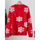 thumbnail image 4 of Suéter de mujer de otoño e invierno de punto mullido suelto informal con estampado de copos de nieve navideños de manga larga, jerséis, tops, ropa de calle, 4 of 4