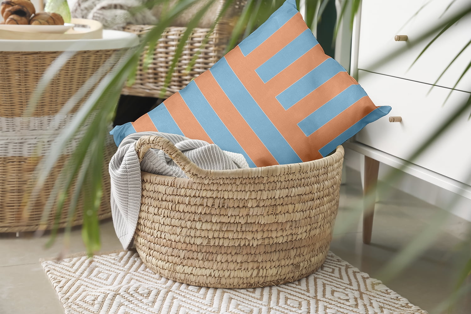 20" x 14" Simply Daisy Stripes Polyester Indoor/Outdoor Pillow, Carolina Blue Qty 1