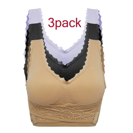 

Women s Activewear Sports Bras(1-3 Pack)Adjustable Front Cross Side Buckle Lace Wire Free Sports Bra