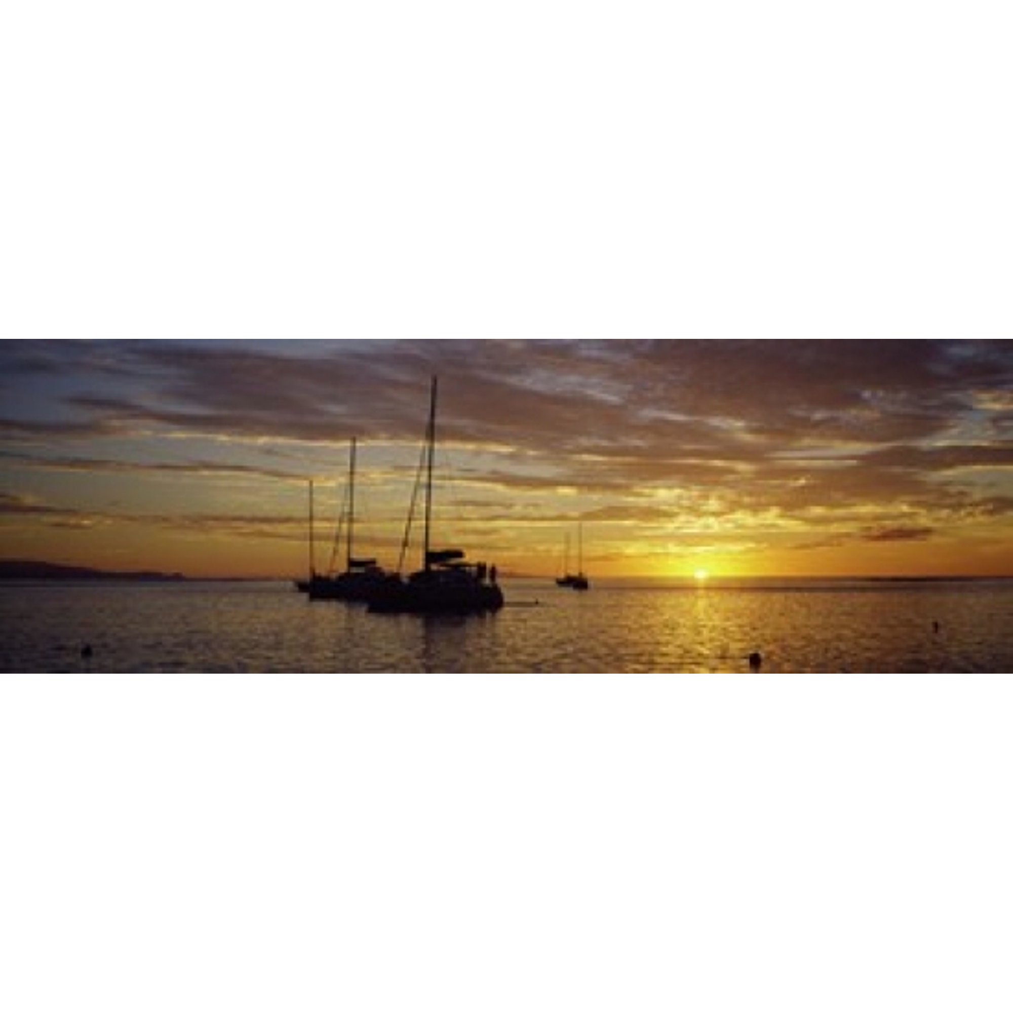 Silhouette of sailboats in the sea at sunset Tahiti French Polynesia Canvas Art - Panoramic Images (36 x 12)
