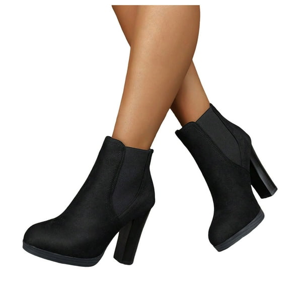 Black High Heels Dress Boots for Women Ladies Winter Fall Suede Pointed Toe Slip on Pumps Short Ankle Booties