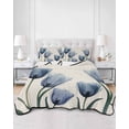 thumbnail image 3 of Spring Floral Summer Quilt Set Twin Size, Soft Microfiber Quilted Bedding Set with 2 Pillow Shams, Blue Tulip Summer Botanical Rustic Lightweight All Season Bedspread Coverlet for Bedroom 68"x86", 3 of 6