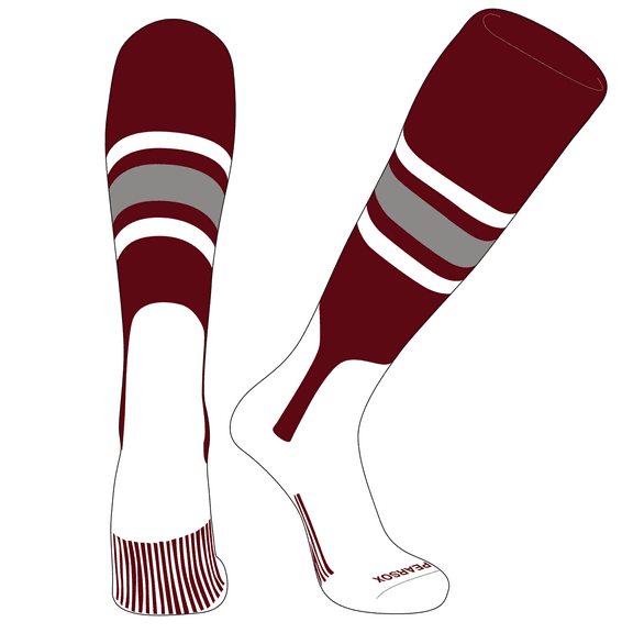 PEAR SOX OTC Baseball Softball Stirrup Socks (B, 7in) Cardinal, White, Silver (S)