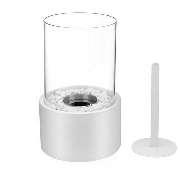 Mini Personal Fireplace, Round Alcohol Fireplace, Real Fire Landscape Decor Tabletop Bio-Ethanol Fireplace, Desktop Fire Pit, for Outdoor/Indoor, 16.5 x 16.5 x 27.5 cm,White