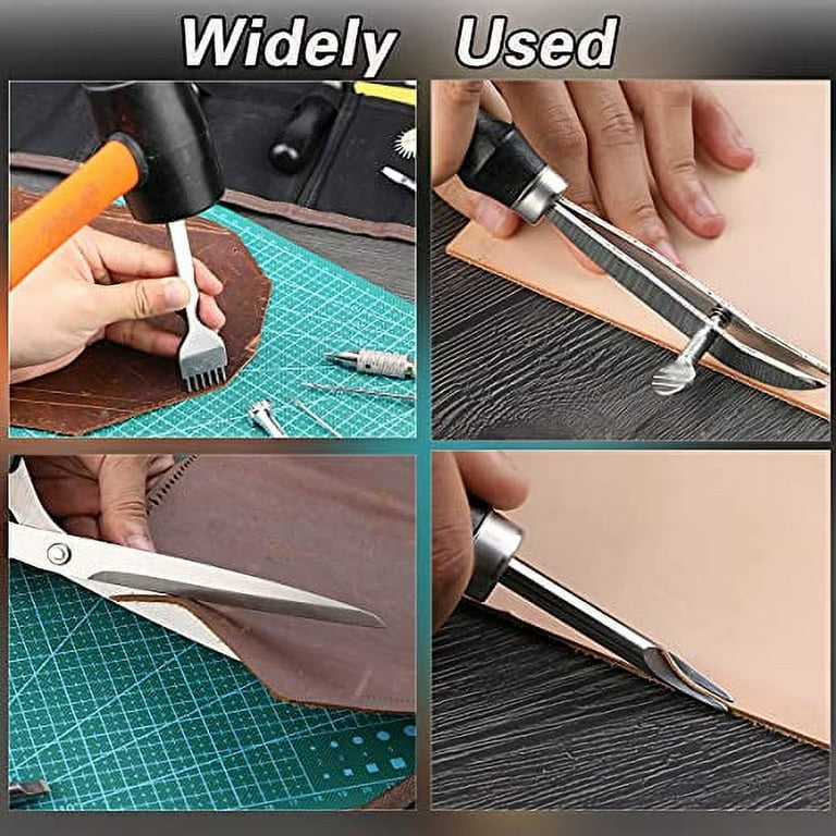Leather Working Tools Leather Craft Kit and 20 PCS Leather Stamping Tools,  Upholstery Repair Kit with Waxed Thread and Different Shape Saddle for Carving  Leather, Leather Sewing and DIY Craft Making 