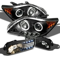 AKKON - For Scion tC Sport Coupe Black Bezel Dual Halo Projector LED Headlights Replacement LED Strip Style Fog Lights