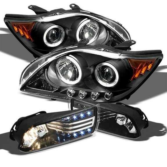 AKKON - For Scion tC Sport Coupe Black Bezel Dual Halo Projector LED Headlights Replacement LED Strip Style Fog Lights