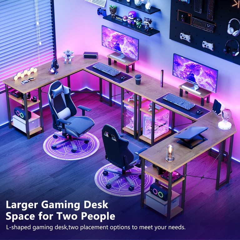 GUNAITO 61" L-Shaped Gaming Desk with Storage, Natural Wood photo 5