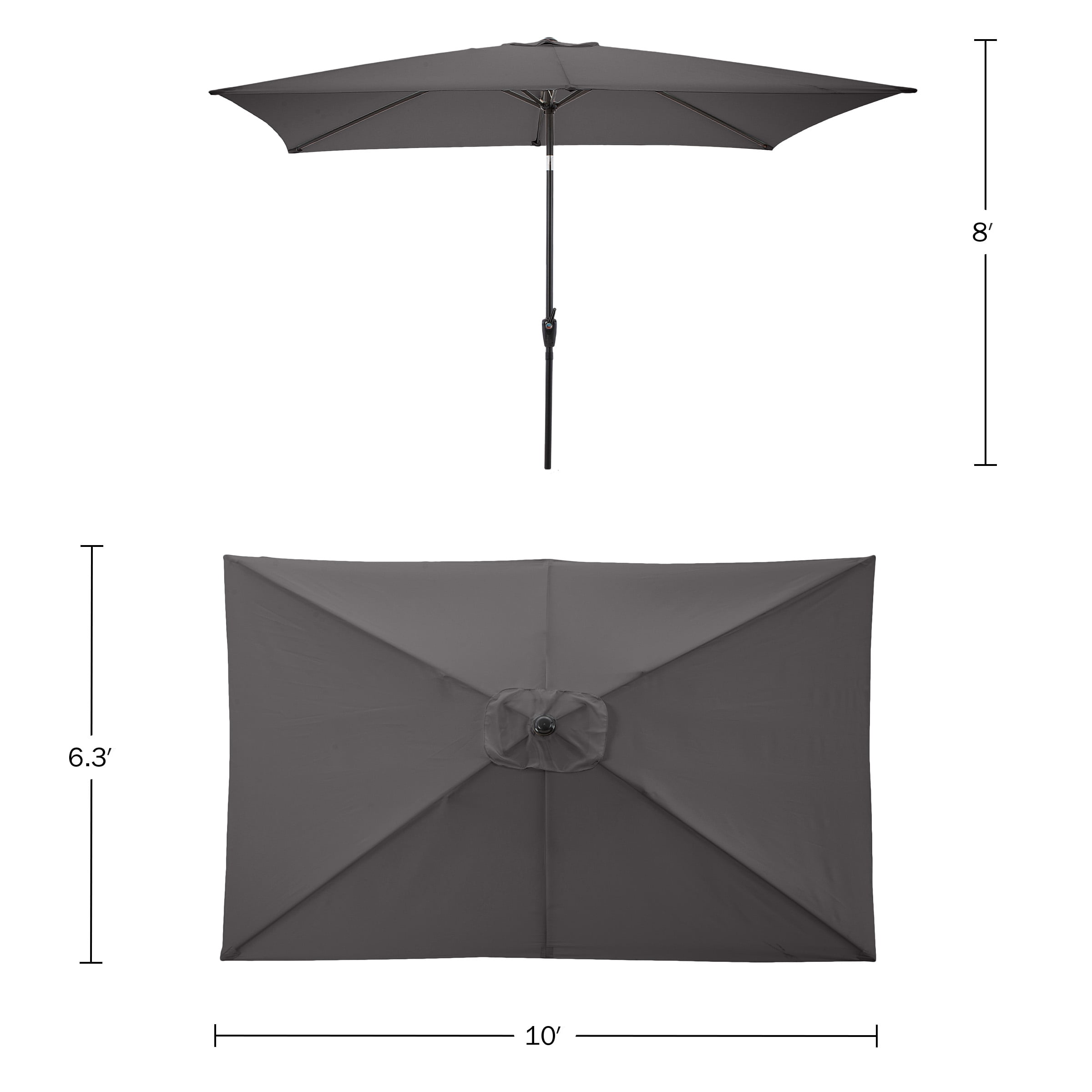 Pure Garden 10’ Rectangular Patio Umbrella with Push Button Tilt, Gray