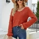 thumbnail image 2 of Suéter de mujer Prendas de punto de manga larga Cuello en U Top de punto Color puro para otoño invierno Naranja XL, 2 of 6