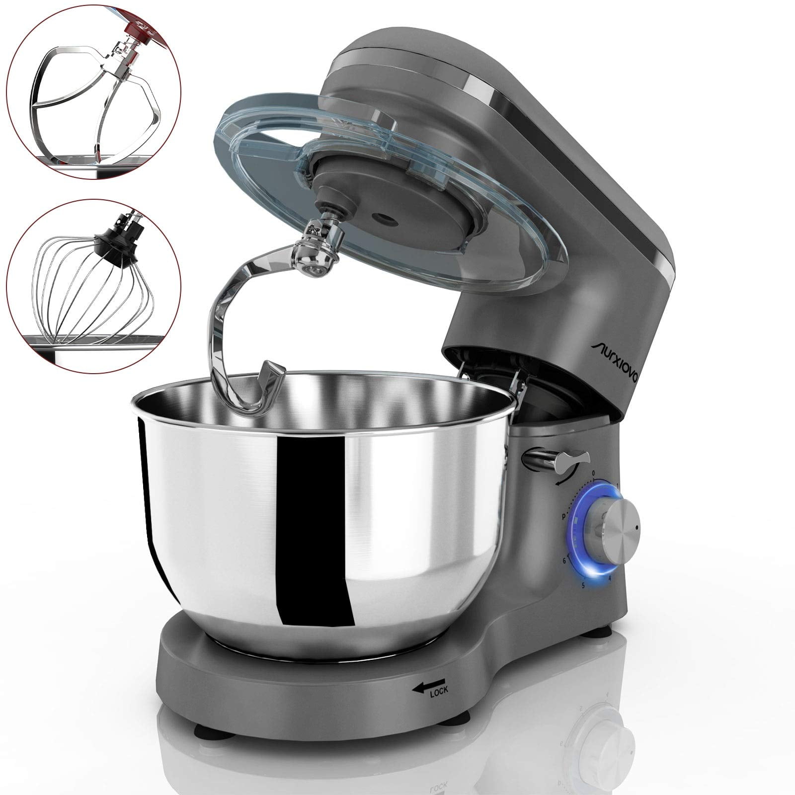 Nurxiovo 6.5QT Stand Mixer 660W Dough Hook Whisk Beater 6Speed