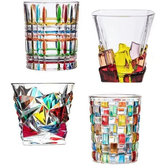Whiskey Glass Crystal Hand Painted Glass Wine Glass Colorful Lines Juice Cocktail Drink Water Glass