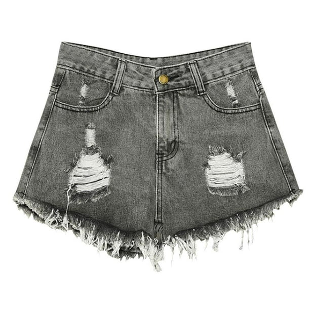 Wuff Meow - Women's Casual Denim Shorts Frayed Raw Hem Ripped Jeans ...