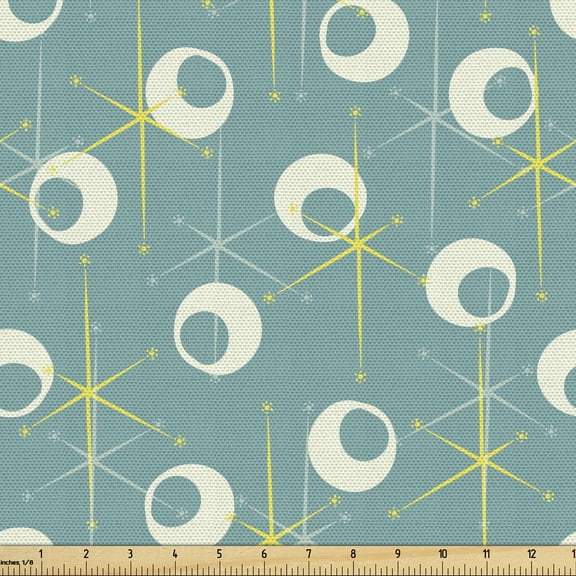 Abstract Fabric by the Yard, Pattern of Olive Like Circular Shapes and Streaks, Upholstery Fabric for Dining Chairs Home Decor Accents, Cadet Blue Green by Ambesonne