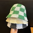 thumbnail image 2 of LinYooLi Chapeau Seau en Paille pour Femmes Chapeau de Pêcheur en Crochet Patchwork à Carreaux Protection Solaire Extérieur Chapeau Seau Creux pour Dames, 2 of 8
