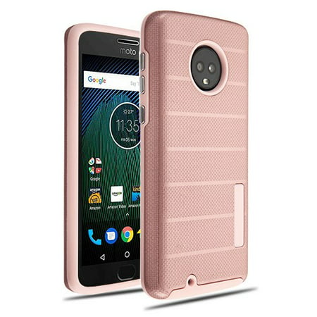 Motorola Moto G6 - Phone Case Shockproof Hybrid Rubber Rugged Case Cover Slim Dots Textured Rose