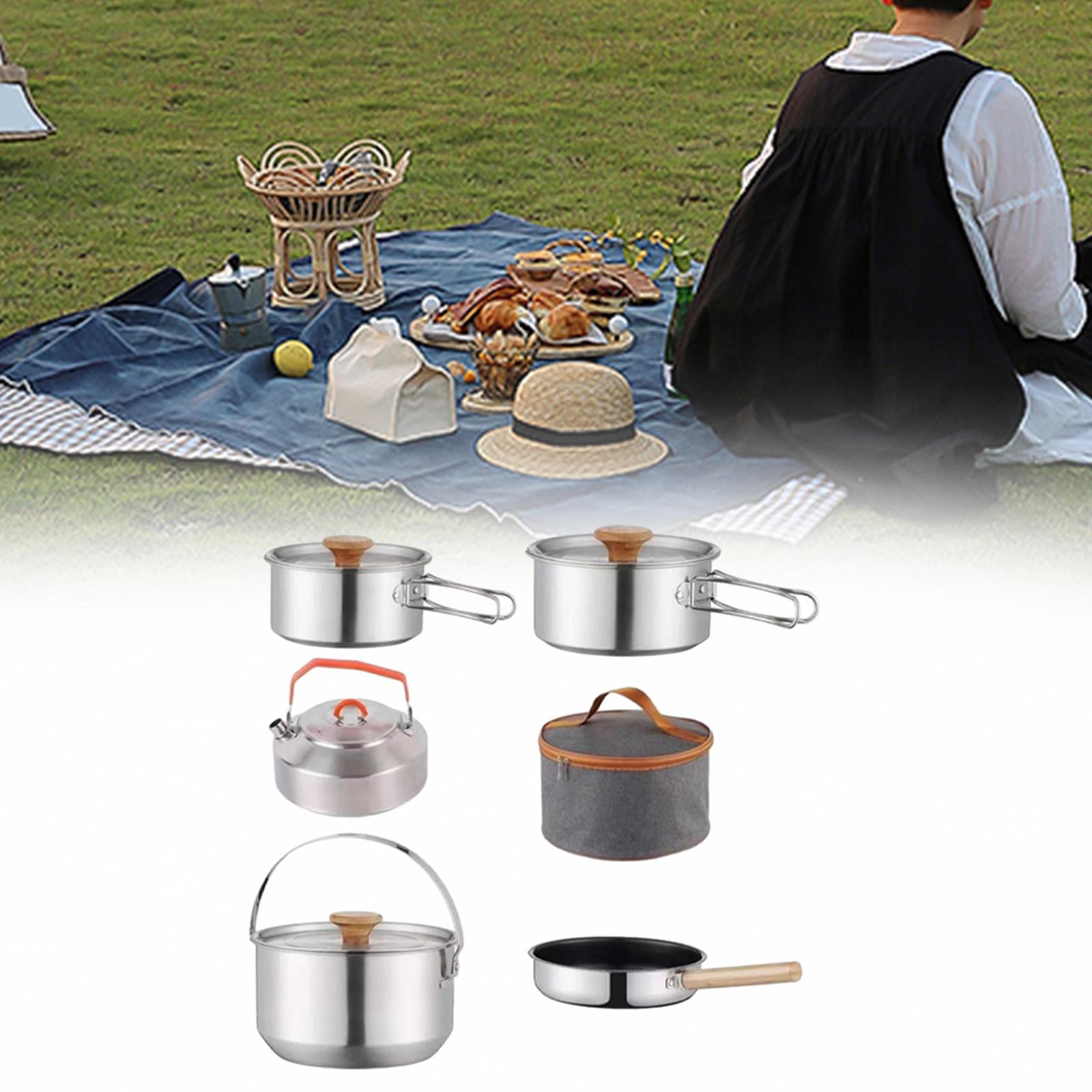 Nishiyuenyi Camping Cookware Kit Cooking Set Lightweight Frying Pan Outdoor Pot Cookset for with kettle