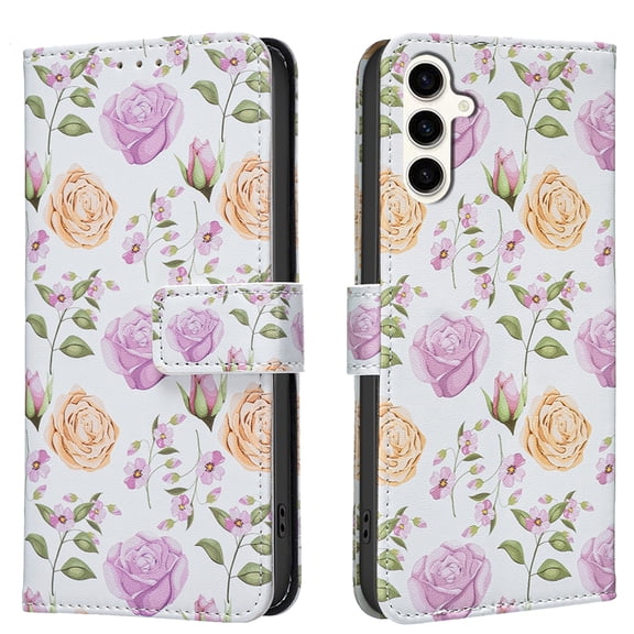 Wallet Case Compatible with Samsung Galaxy A16 5G/4G with Card Holder, Convertible Stand Flowers Case Magnetic for Women and Girls, Butterfly Floral Protective PU Leather Flip Case, Yellow Rose