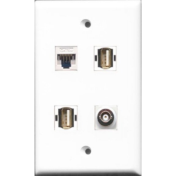 RiteAV - 2 Port USB A-A and 1 Port BNC and 1 Port Cat5e Ethernet White Wall Plate