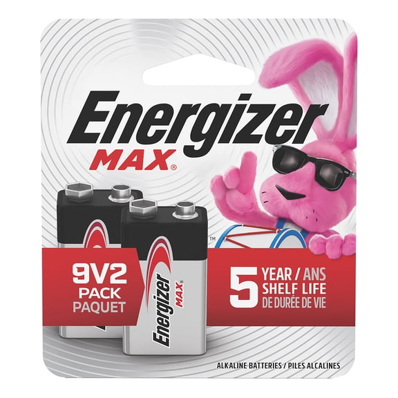 Energizer MAX 9V Batteries (2 Pack), 9 Volt Alkaline Batteries