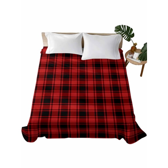Red Black Plaid Flat Sheets Only California King Size, Soft Breathable Bed Top Sheets for Mattress, Vintage Farmhouse Abstract Buffalo Check Bedding Flat Sheets for Home Hotel Bedroom Bed Protection