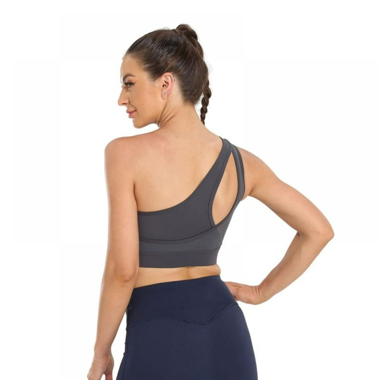 One Shoulder Sports Bra Detachable Padded Yoga Top
