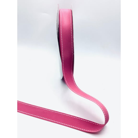 1" Pink with White Stitching Grosgrain Ribbon