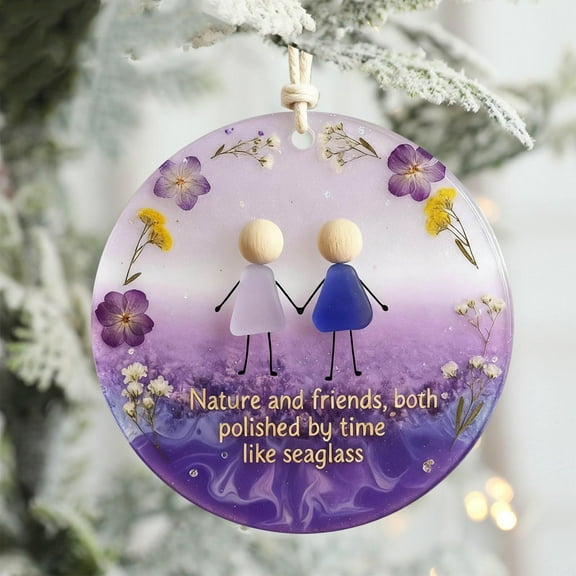PLPPYFS Round-Shaped Sea Glass Friendship Decor, Acrylic Handcrafted Sea Glass Ornament, Friendship Keepsake Christmas Decor, for Xmas Tree Home Party Hanging Decorations, Gift for Best Friends