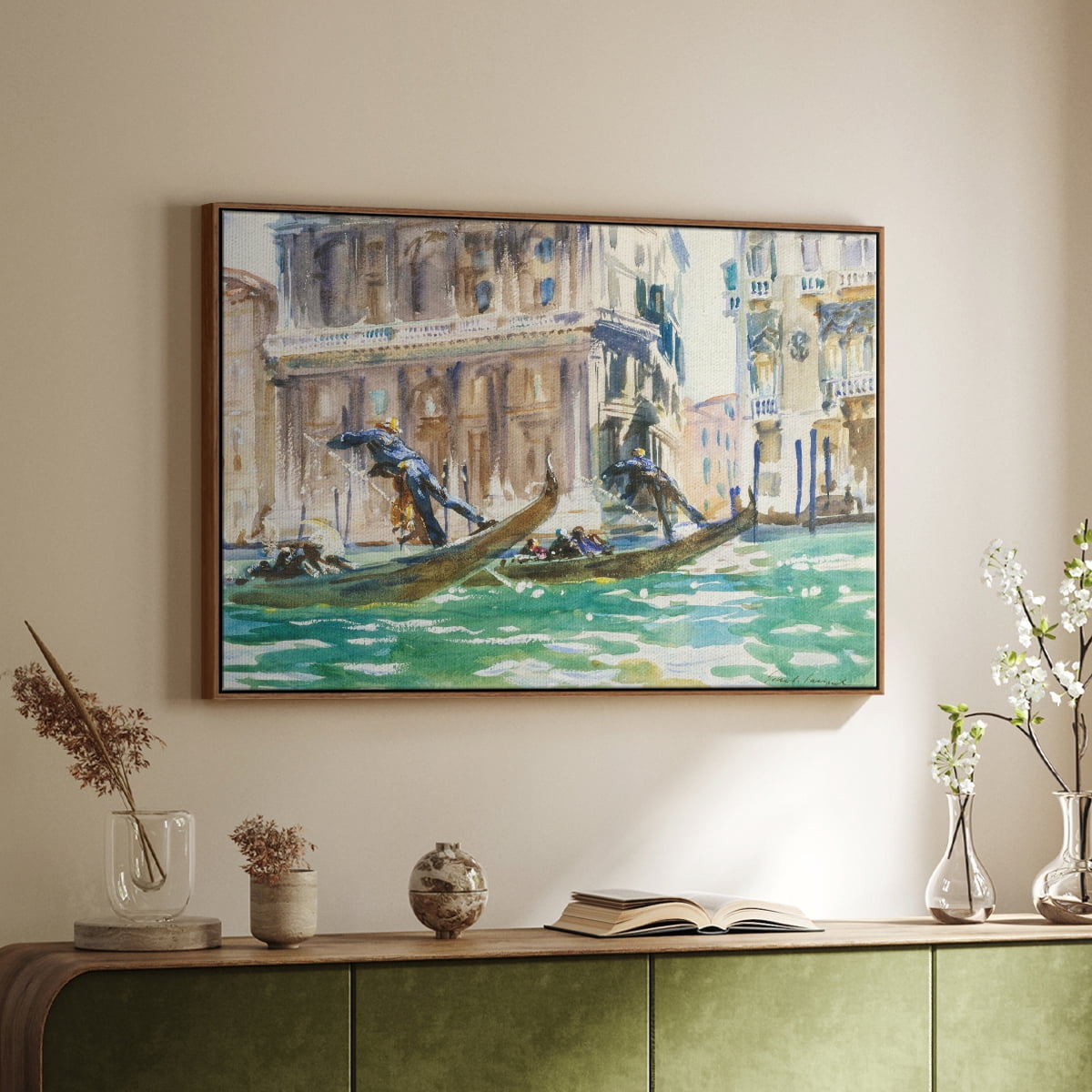 Vintage Landscape-CXLIV By Wexford Home Framed in Walnut Wood Gallery Wrapped Canvas 27 in. x 41 in.