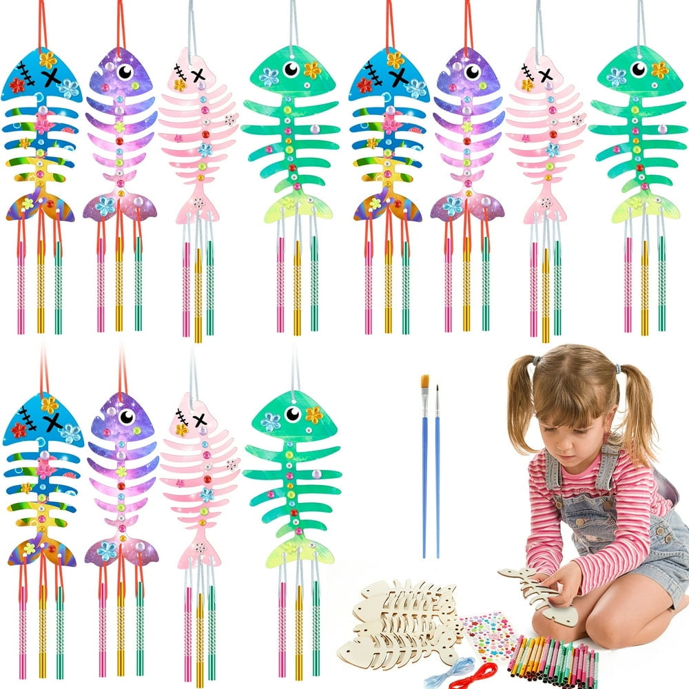 Kit DIY 12 Carillons à Vent Flocons De Neige En Bois - Déco Noël à Peindre - Pour Enfants Et Créatifs