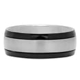 thumbnail image 3 of Men's Two-Tone Titanium & Black 8mm Comfort Fit Ring w/Brushed Center, Size 12, 3 of 7