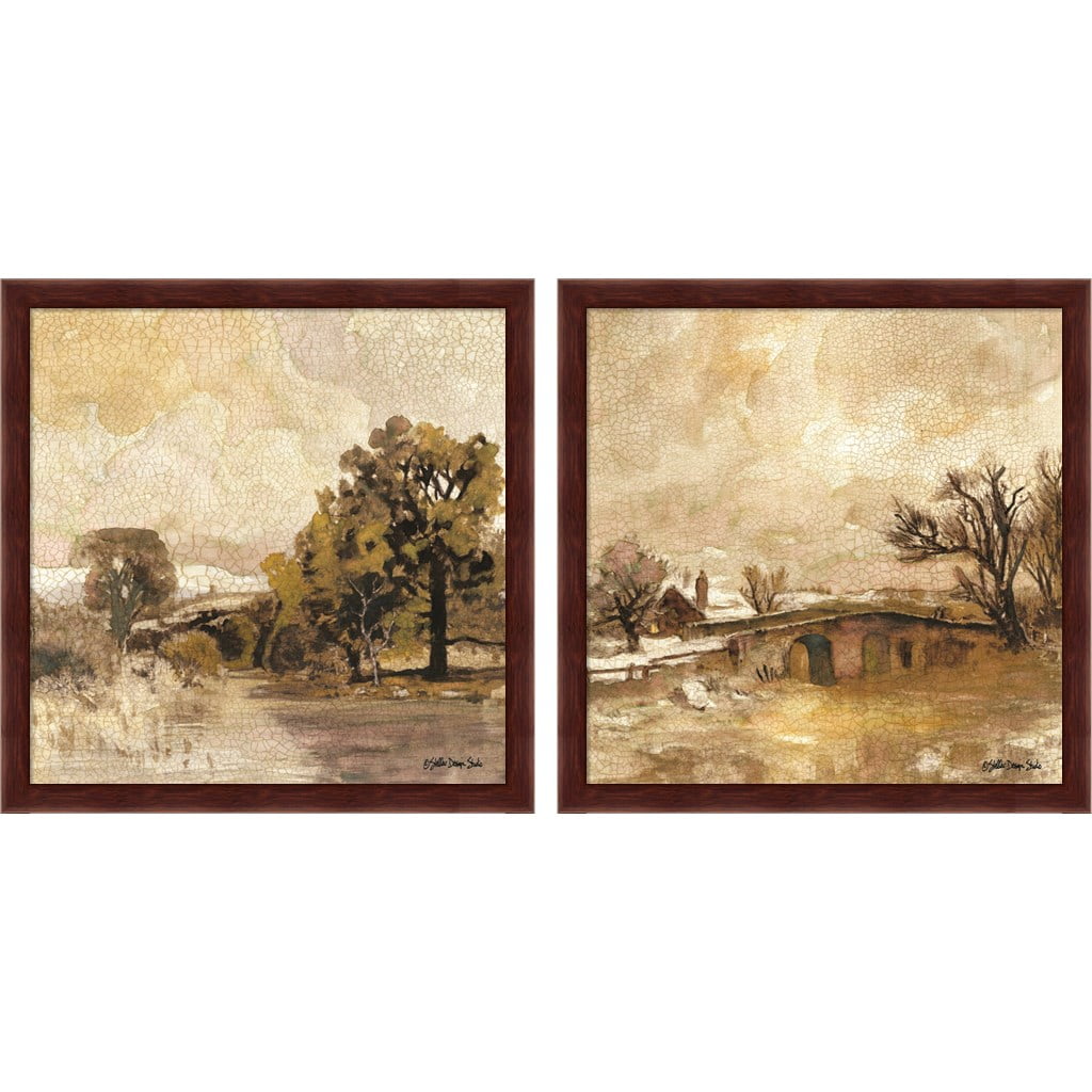 Traditional Mahogany Framed Landscape Canvas Prints, Set of 2