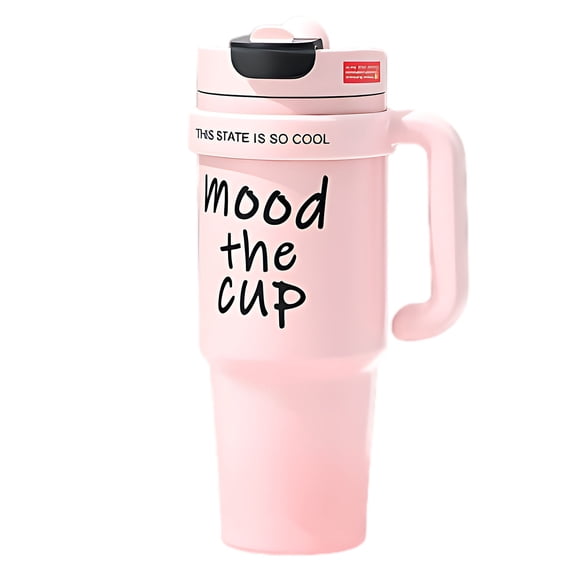 33 fl oz / 1000 ml Pink Insulated Water Bottle, Stainless Steel Mega Tumbler with Straw, Thermo Mug with Handle, Double Wall, for Hot & Cold Drinks, Birthday Gifts For Mom