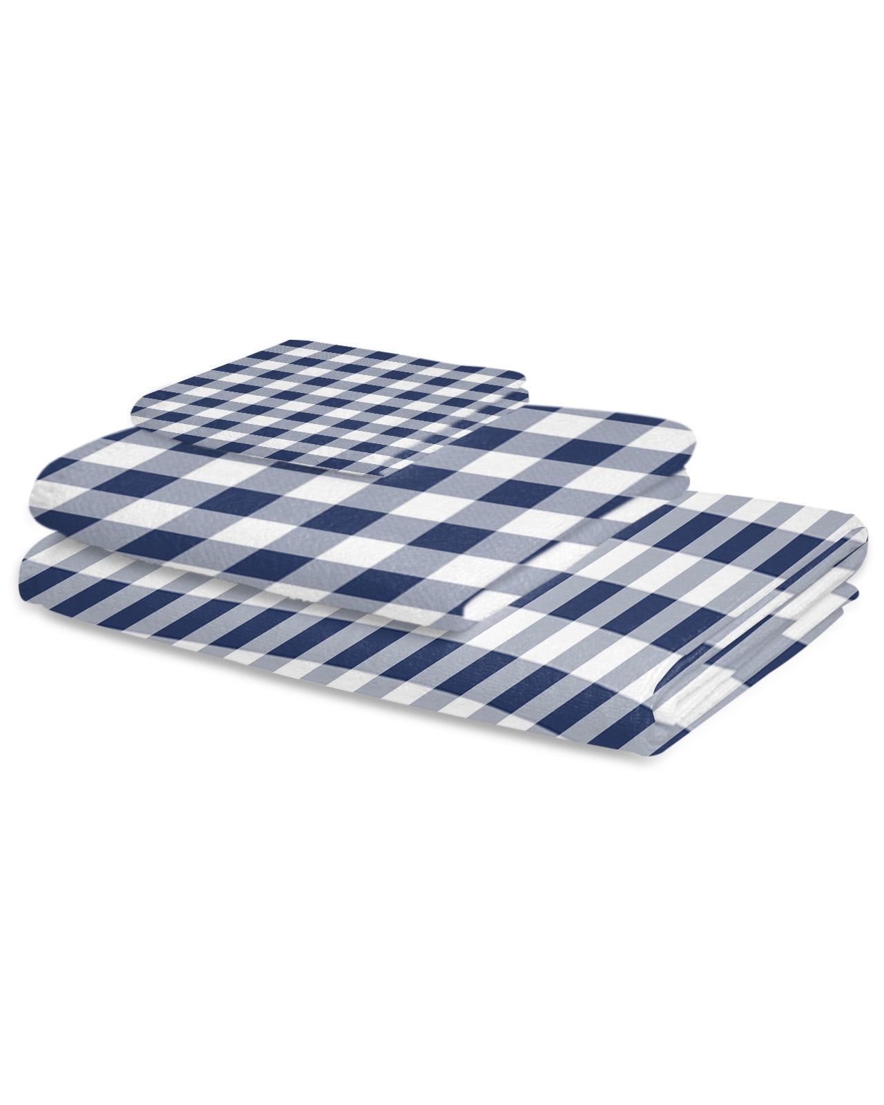 Navy Blue White Plaid Towel Set of 3, Soft Microfiber Bath Towels, Hand Towel, Washcloths, Farmhouse Checkered Buffalo Quick-Dry Absorbent Towels for Bathroom Kitchen Hotel Beach Gym Spa