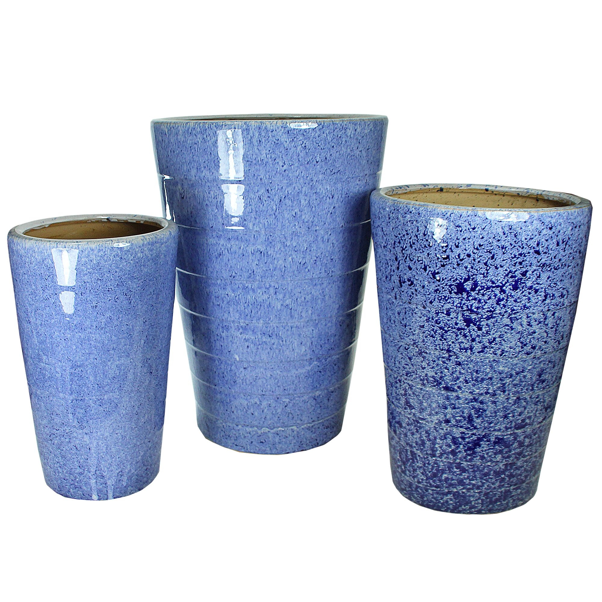 3 Piece Contemporary Ceramic Pots with Tapered Bottom, Blue Walmart