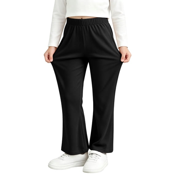 Gaxelrn Girls Flare Pants, Black Bootcut Stretch Pants for Kids 3-14 Years, Elastic Waist Casual Pull On Flared Leggings,Size 7 T