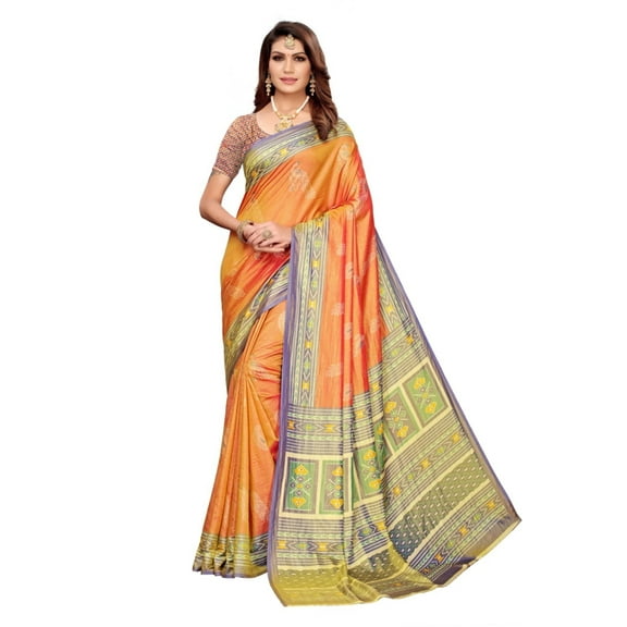 Sana Silk saree/sari with running blouse For Women/Girls