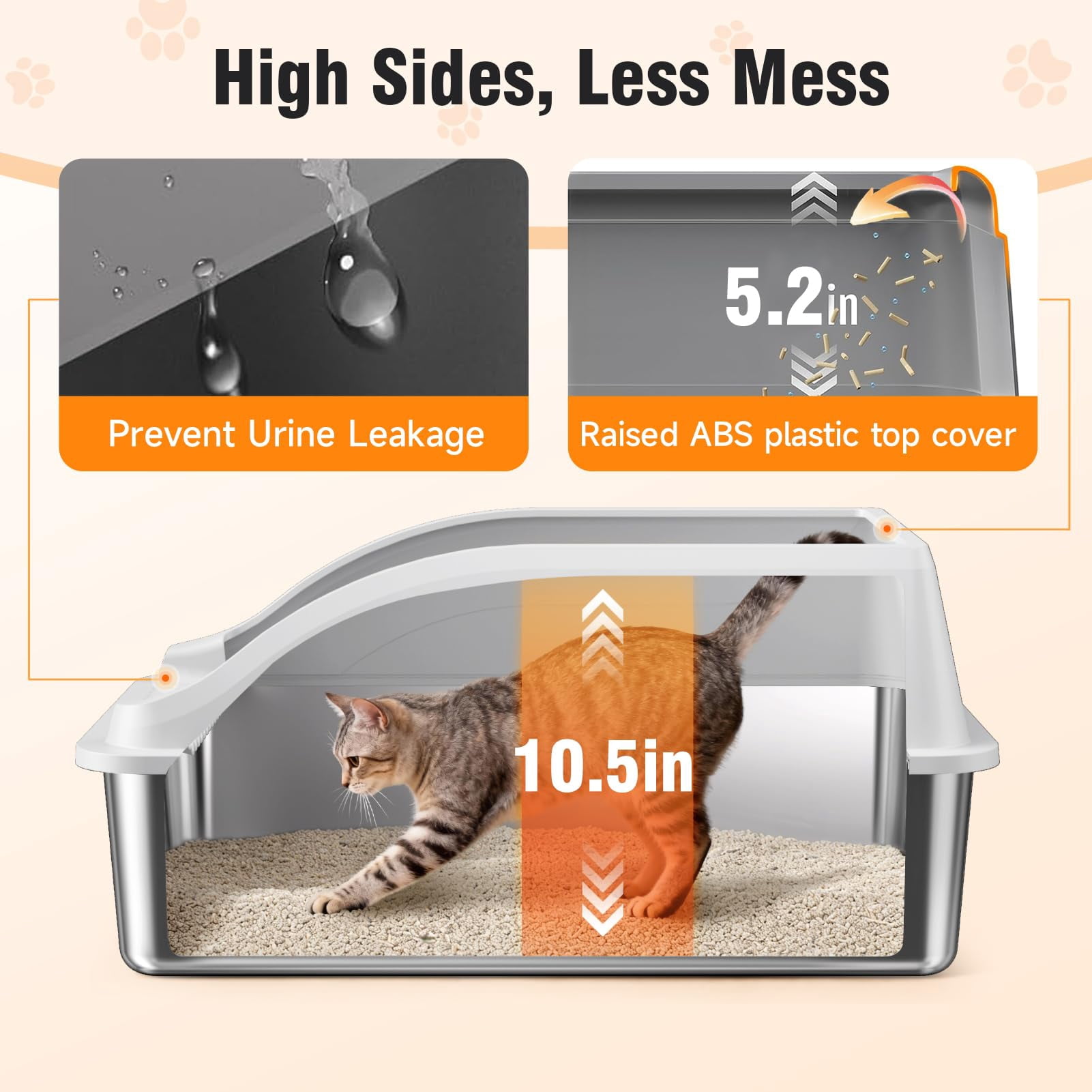2PACK Stainless Steel Cat Litter Boxes, Large Metal Litter Box with High Sides Lid, Odor Free Litter Pan Include Scoop Easy Cleaning Anti-Scratch Kitty Cat Box Anti-Urine Leakage, Non-Sticky
