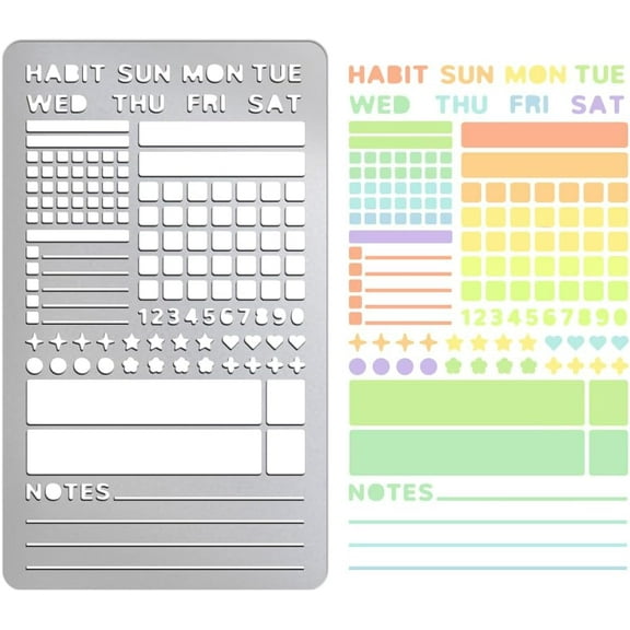 Journal Metal Stencils Wood Burning Week Calendar Stencils Stainless Steel Reusable Dot Planner Template Wood Carving Notebook Diary Stencil for Habit Tracker DIY Woods Engraving Painting Gray