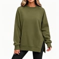 thumbnail image 2 of Binmer Women’s Solid Color Crew Neck Raglan Long Sleeve Sweatshirt, Casual Pullover Top With Side Slit Hem,Sizes S-3XL, 2 of 9