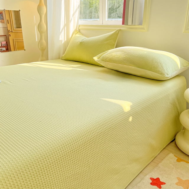 weibbin Three Piece Set Of Washed Cotton Bed Sheets Solid Color Pattern Bed Sheet Single Piece 2 X Pillowcase 1 X Bed Sheet 90.55x98.42 Inches