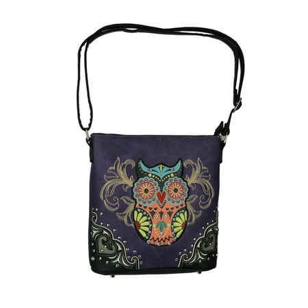 Colorful Embroidered Owl Western Concealed Carry Crossbody Bag