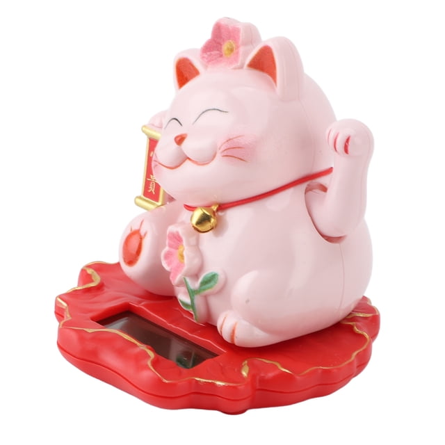 Gato De La Fortuna De La Suerte, Adorno De Gato De La Suerte De Inducción Ligera, Decorativo Con Energía Solar Rosa Para Oficina