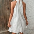 thumbnail image 6 of Xmarks Women's Halter Neck Sleeveless Mini Dress Solid Color Flowy Pleated Beach Dress Sundress White S-3XL, 6 of 8