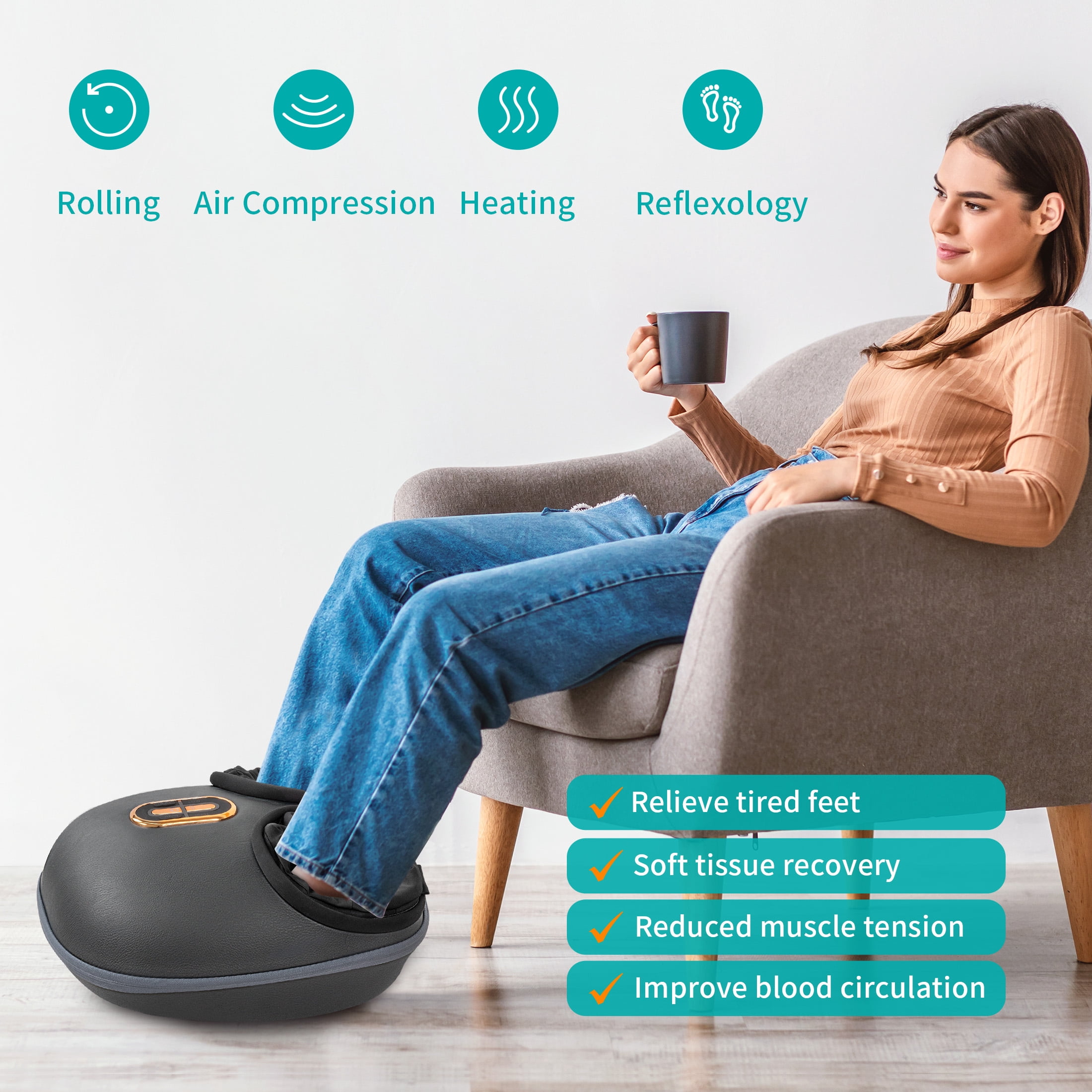 Medcursor Shiatsu Foot Massager Machine with Soothing Heat, Deep Kneading Therapy, Air Compression(Black)