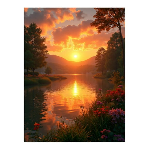 Diamond Art Kit for Adults, Sunset Over Serene Lake Diamond Painting for Adults Beginners, DIY Diamond Art Painting Kits, 5D Diamond Painting Crafts for Home Decor 12x16 Frameless