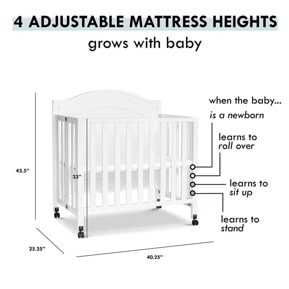 DaVinci Charlie Folding Portable 3-in-1 Mini Crib in White
