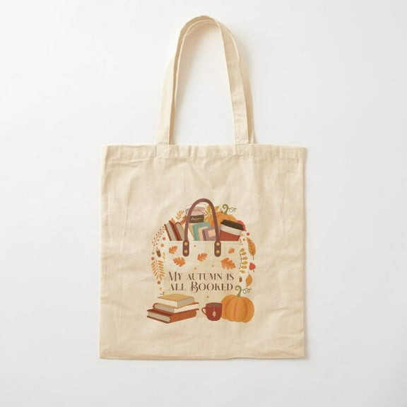 My Autumn Is All Booked With Books, Coffee And Pumpkins Cotton Tote Bag Canvas Tote Bag, Family Gift For Mother, Her